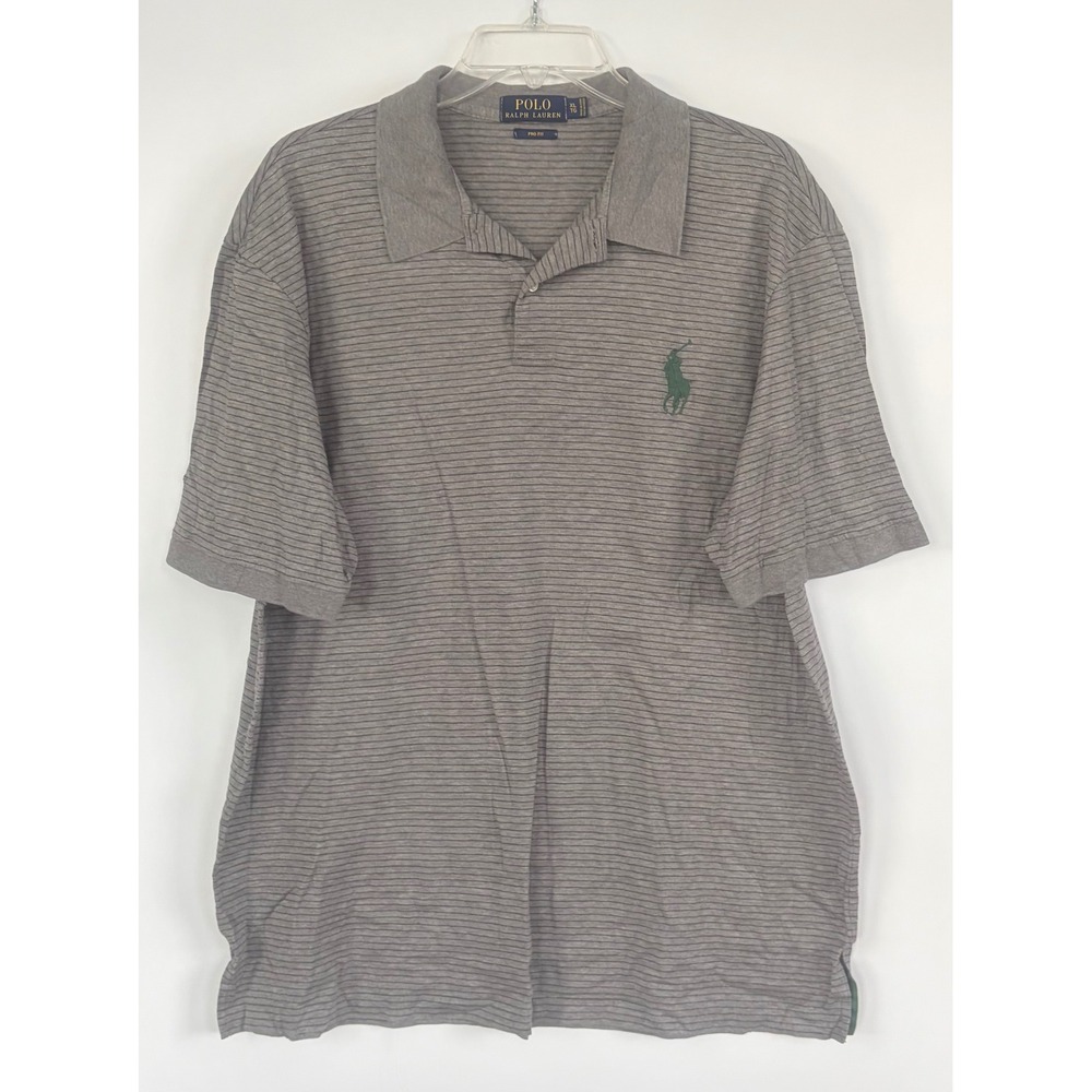 Polo Ralph Lauren Mens XL Grey Striped Pima Cotton Pro Fit Polo Golf Shirt Pony